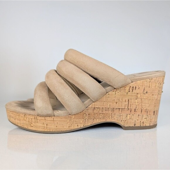 Sam Edelman Yuki EM Nude Suede Cork Wedge Sandals US 8M EUR 38.5 - Picture 1 of 8